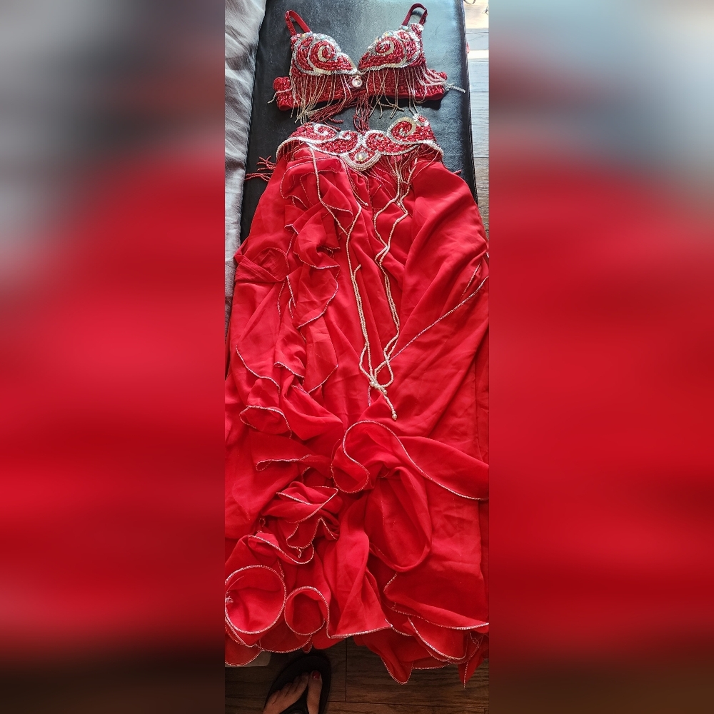 Belly Dance Costume. Red 3 Piece.Size Medium